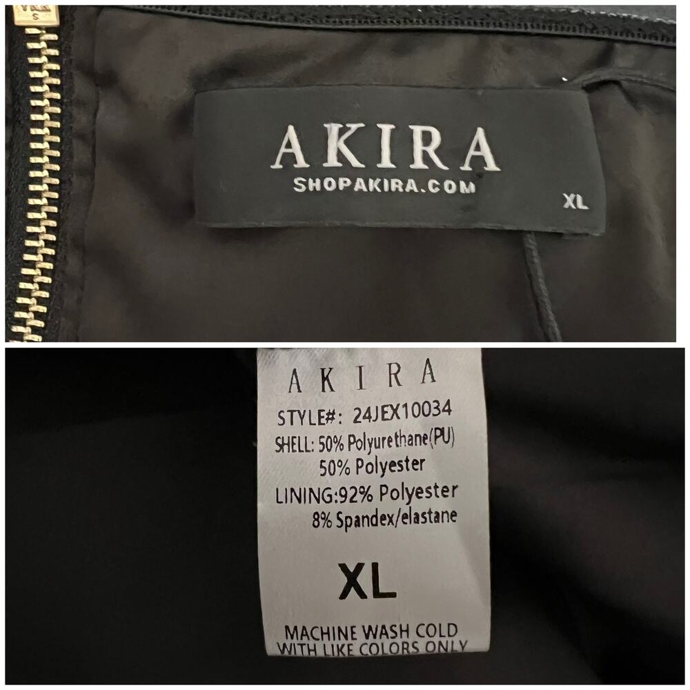 AKIRA | Black Faux Leather Bubble Hem Fitted Drop Waist Strapless Mini Dress XL - Picture 10 of 11